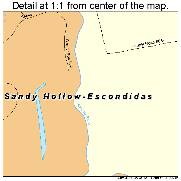Sandy Hollow-Escondidas, Texas road map detail