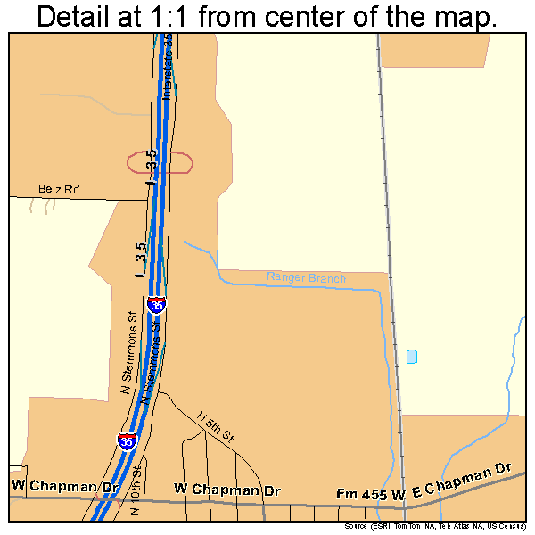 Sanger, Texas road map detail