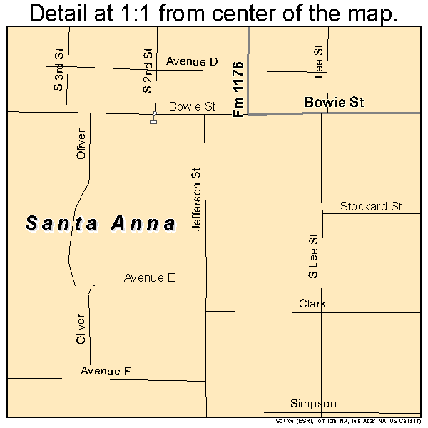 Santa Anna, Texas road map detail