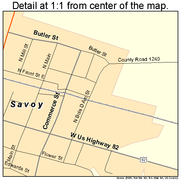 Savoy, Texas road map detail