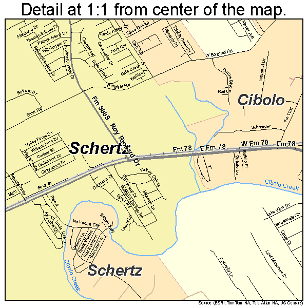Schertz, Texas road map detail