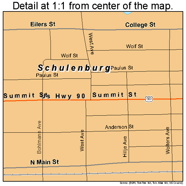 Schulenburg, Texas road map detail