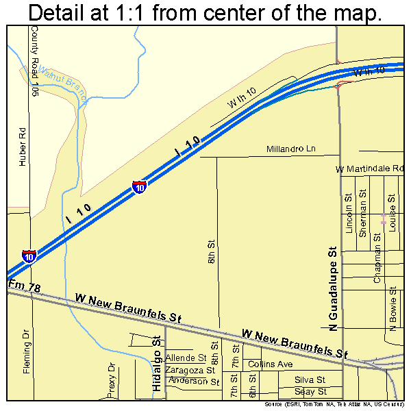 Seguin, Texas road map detail