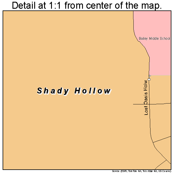 Shady Hollow, Texas road map detail