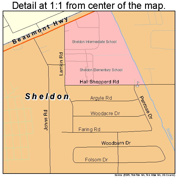 Sheldon, Texas road map detail