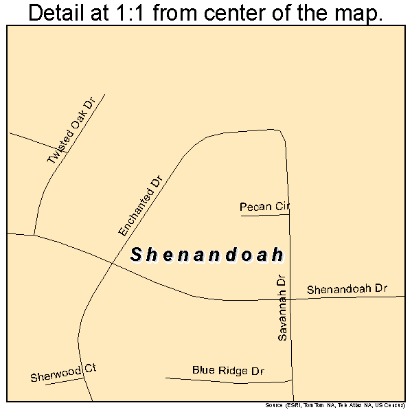 Shenandoah, Texas road map detail