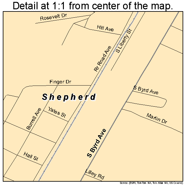 Shepherd, Texas road map detail
