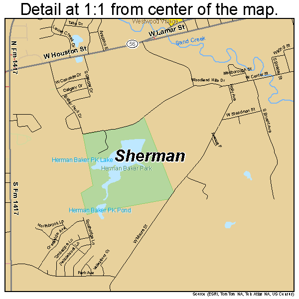 Sherman, Texas road map detail