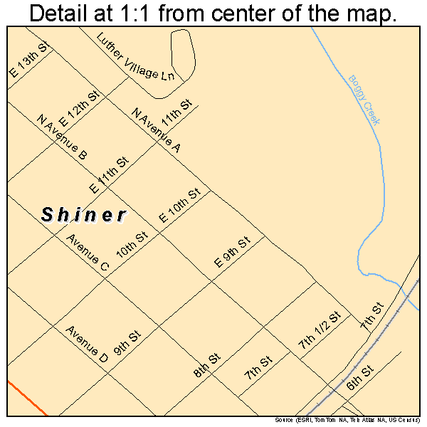 Shiner, Texas road map detail