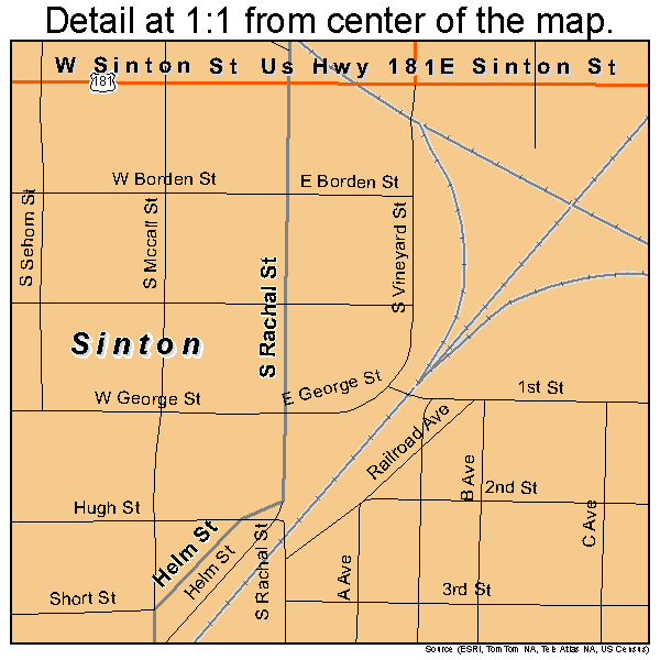 Sinton, Texas road map detail