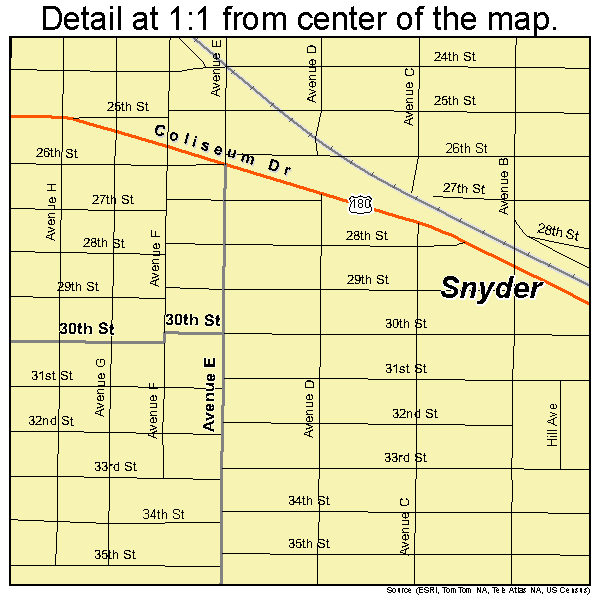Snyder, Texas road map detail