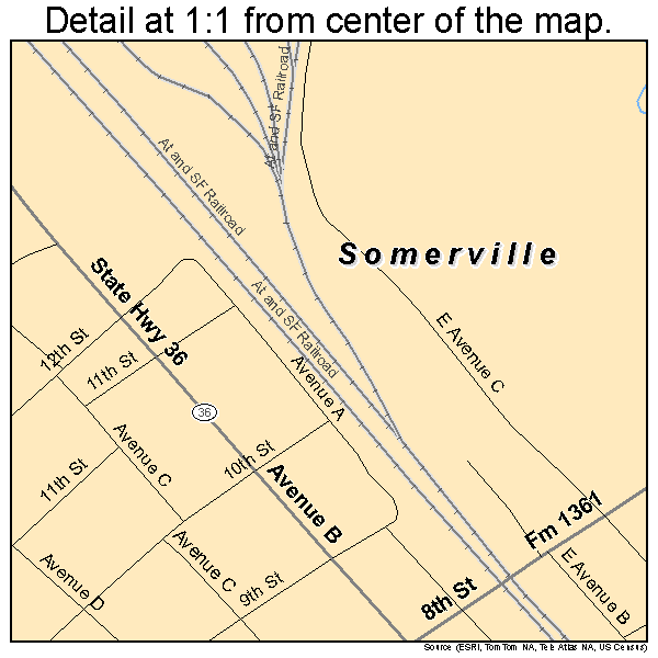 Somerville, Texas road map detail