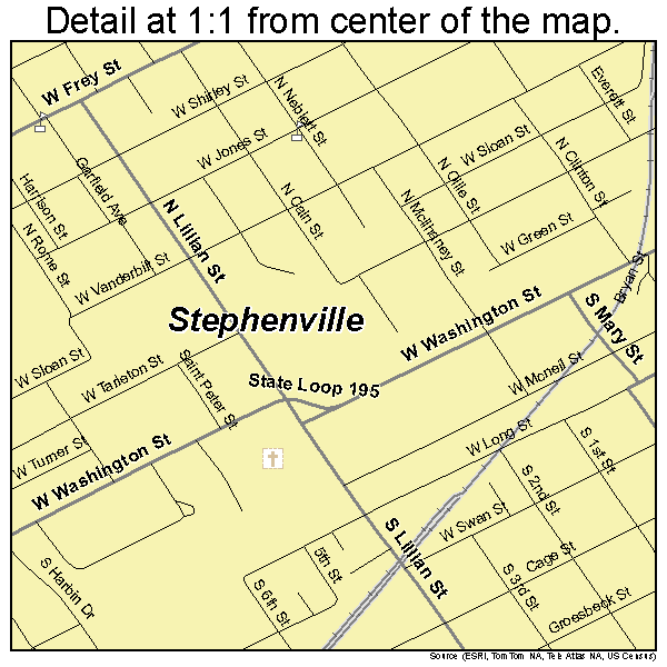 Stephenville, Texas road map detail