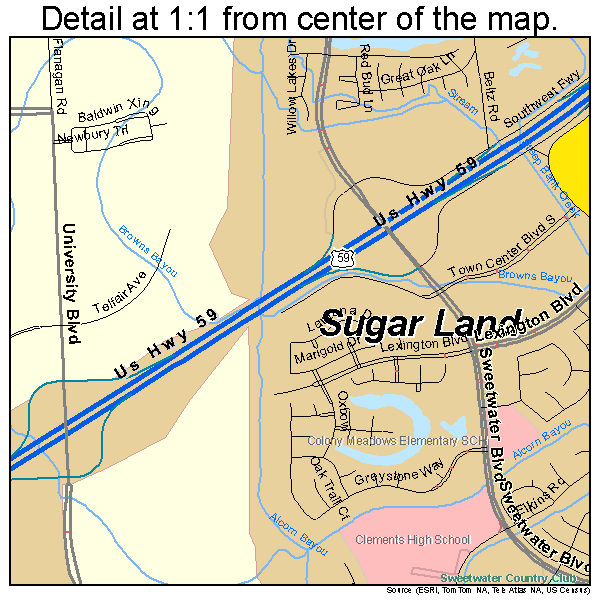 Sugar Land, Texas road map detail
