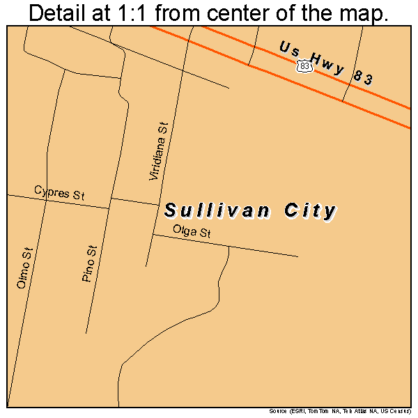 Sullivan City, Texas road map detail