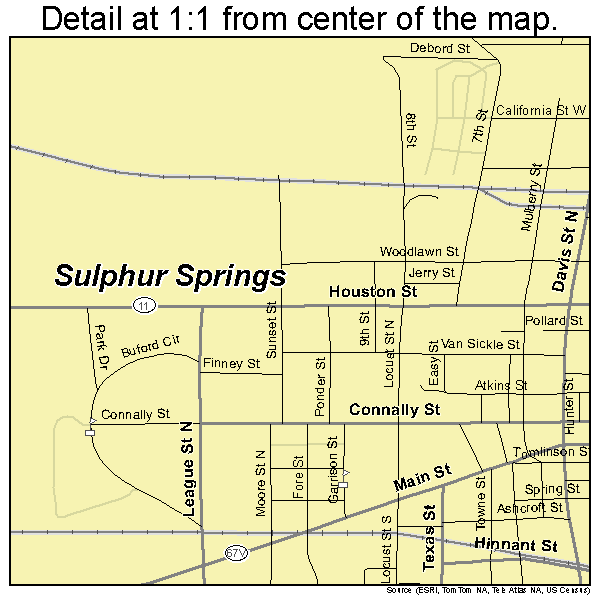 Sulphur Springs, Texas road map detail