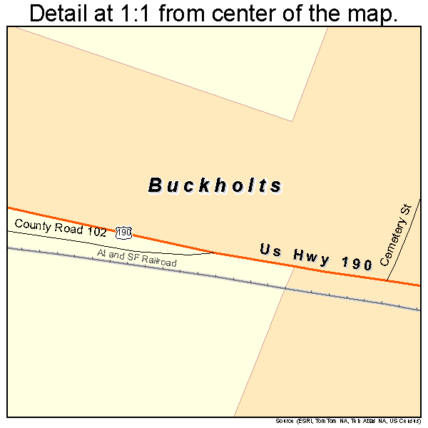 Buckholts, Texas road map detail
