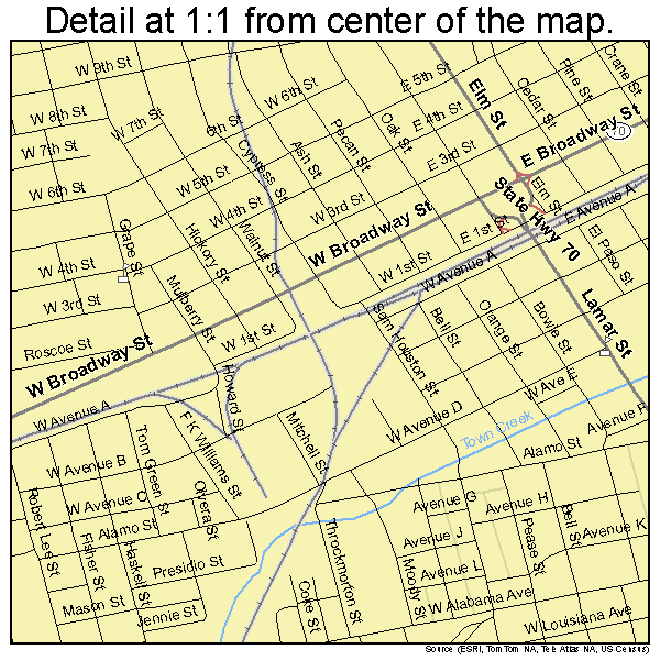 Sweetwater, Texas road map detail