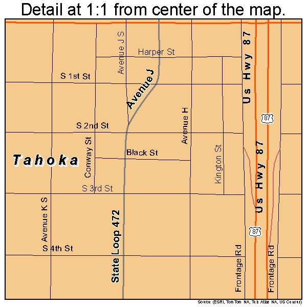 Tahoka, Texas road map detail