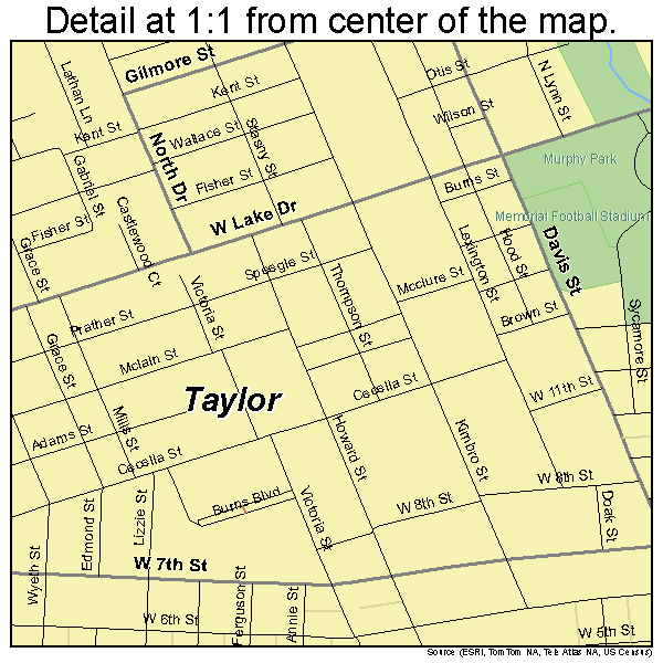 Taylor, Texas road map detail