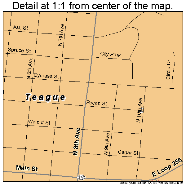 Teague, Texas road map detail