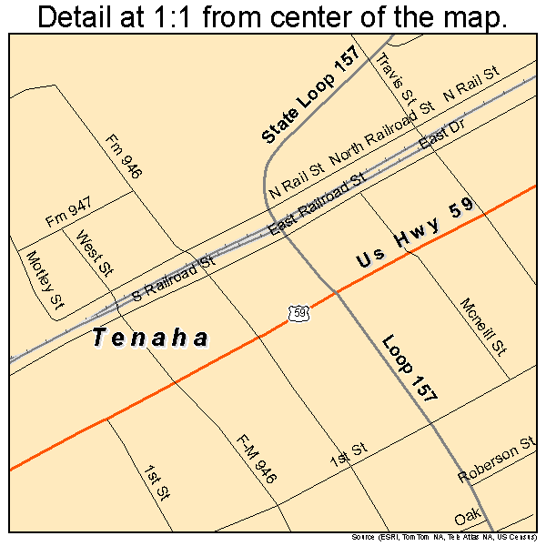 Tenaha, Texas road map detail