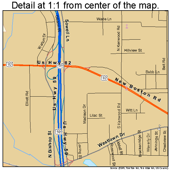 Texarkana, Texas road map detail