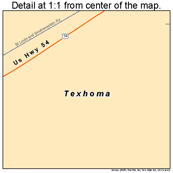 Texhoma, Texas road map detail