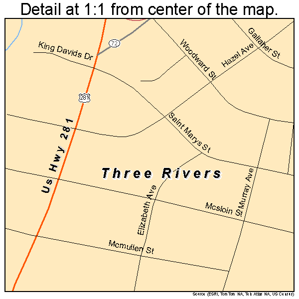 Three Rivers, Texas road map detail