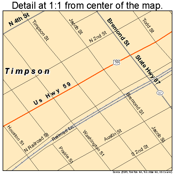 Timpson, Texas road map detail
