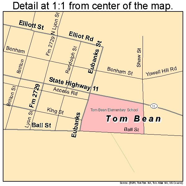 Tom Bean, Texas road map detail