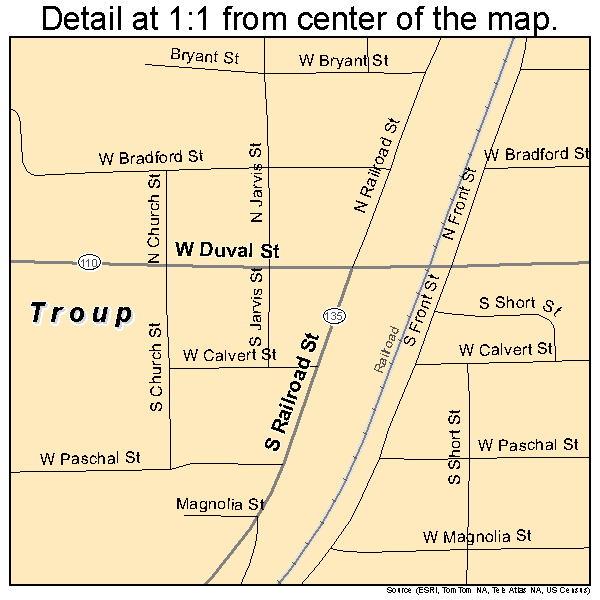 Troup, Texas road map detail