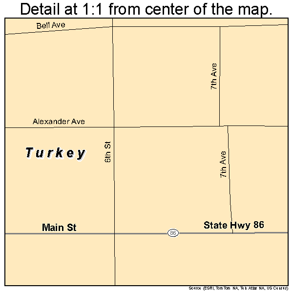 Turkey, Texas road map detail