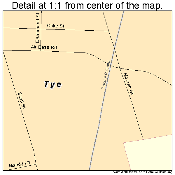 Tye, Texas road map detail