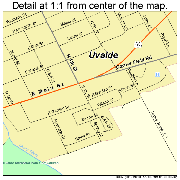 Uvalde, Texas road map detail
