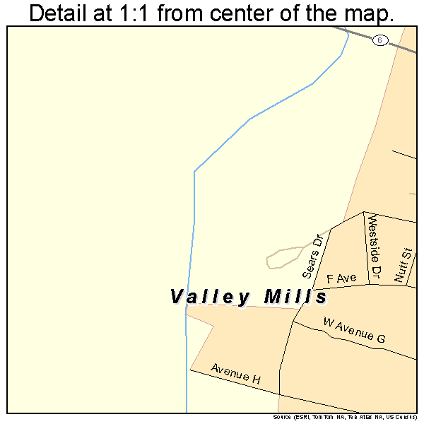 Valley Mills, Texas road map detail