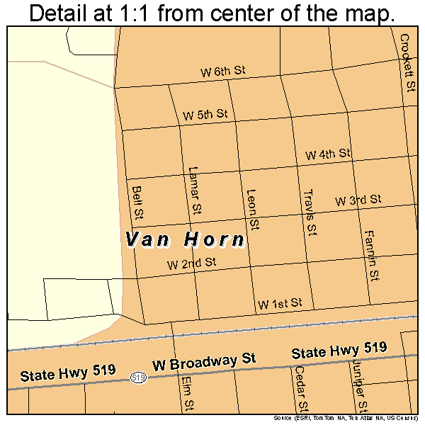 Van Horn, Texas road map detail