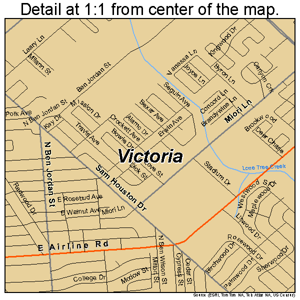Victoria, Texas road map detail