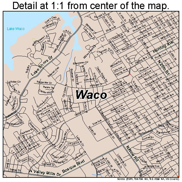 Waco, Texas road map detail