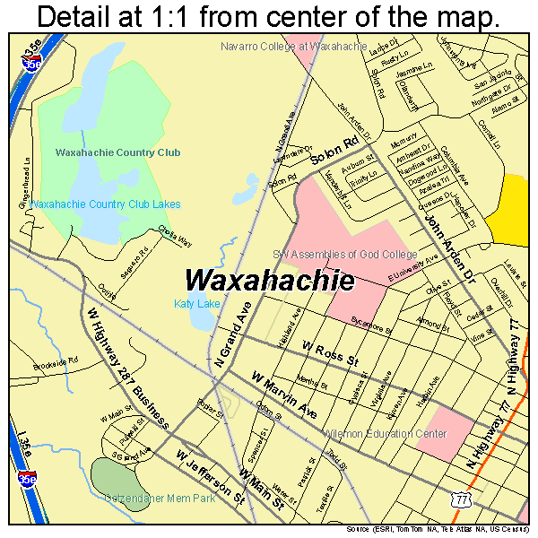 Waxahachie, Texas road map detail