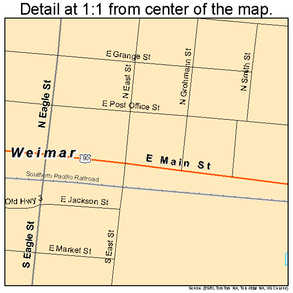 Weimar, Texas road map detail