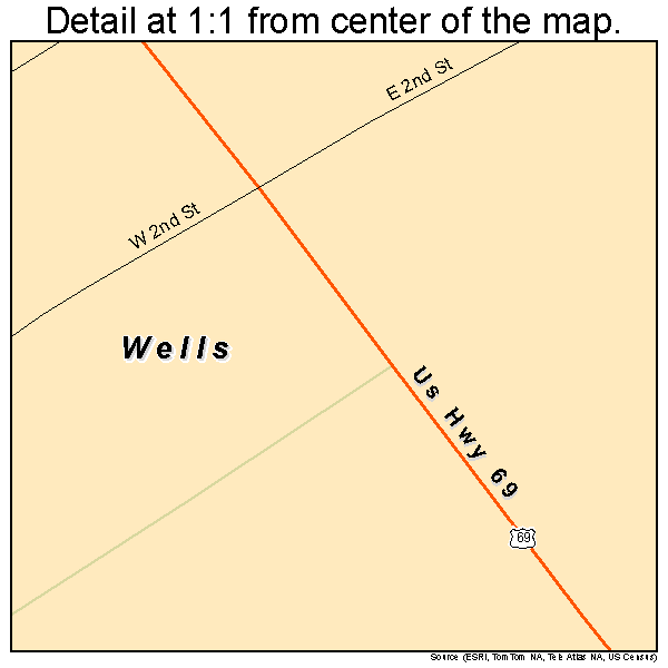 Wells, Texas road map detail