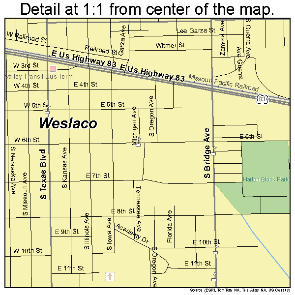 Weslaco, Texas road map detail