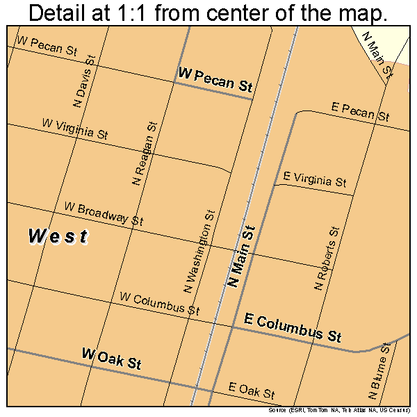 West, Texas road map detail