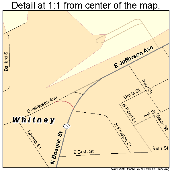 Whitney, Texas road map detail