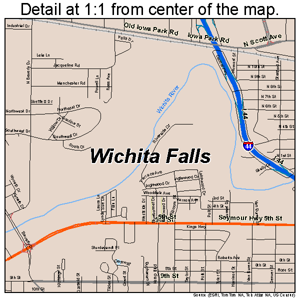 Wichita Falls, Texas road map detail
