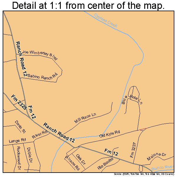 Wimberley, Texas road map detail