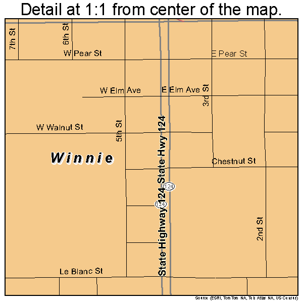 Winnie, Texas road map detail