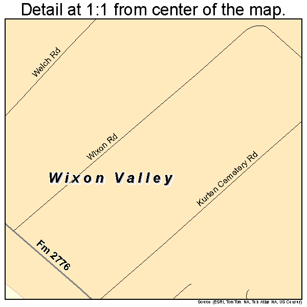 Wixon Valley, Texas road map detail