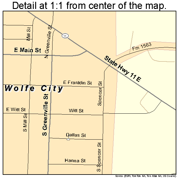 Wolfe City, Texas road map detail